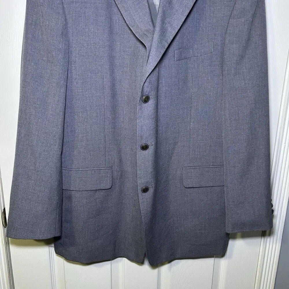 John Blair Men’s 3 Button Long Sleeve Blazer Sportscoat Grey Size 46